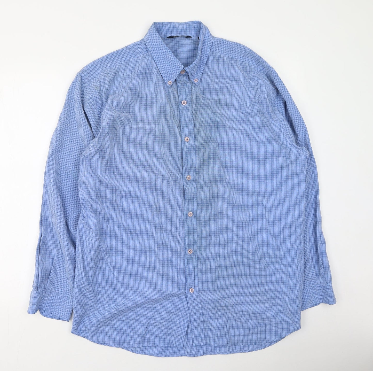 Gianni Vironi Mens Blue  Polyester  Button-Up Size M Collared