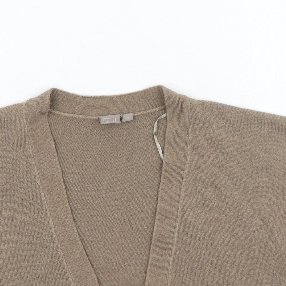 TU Womens Brown V-Neck  Acrylic Cardigan Jumper Size 12