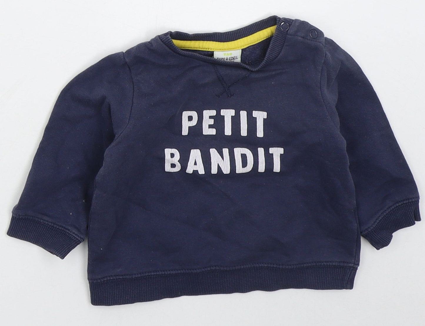 Tape A Coeil Boys Blue  Cotton Basic T-Shirt Size 3-6 Months Crew Neck Pullover - Petit Bandit