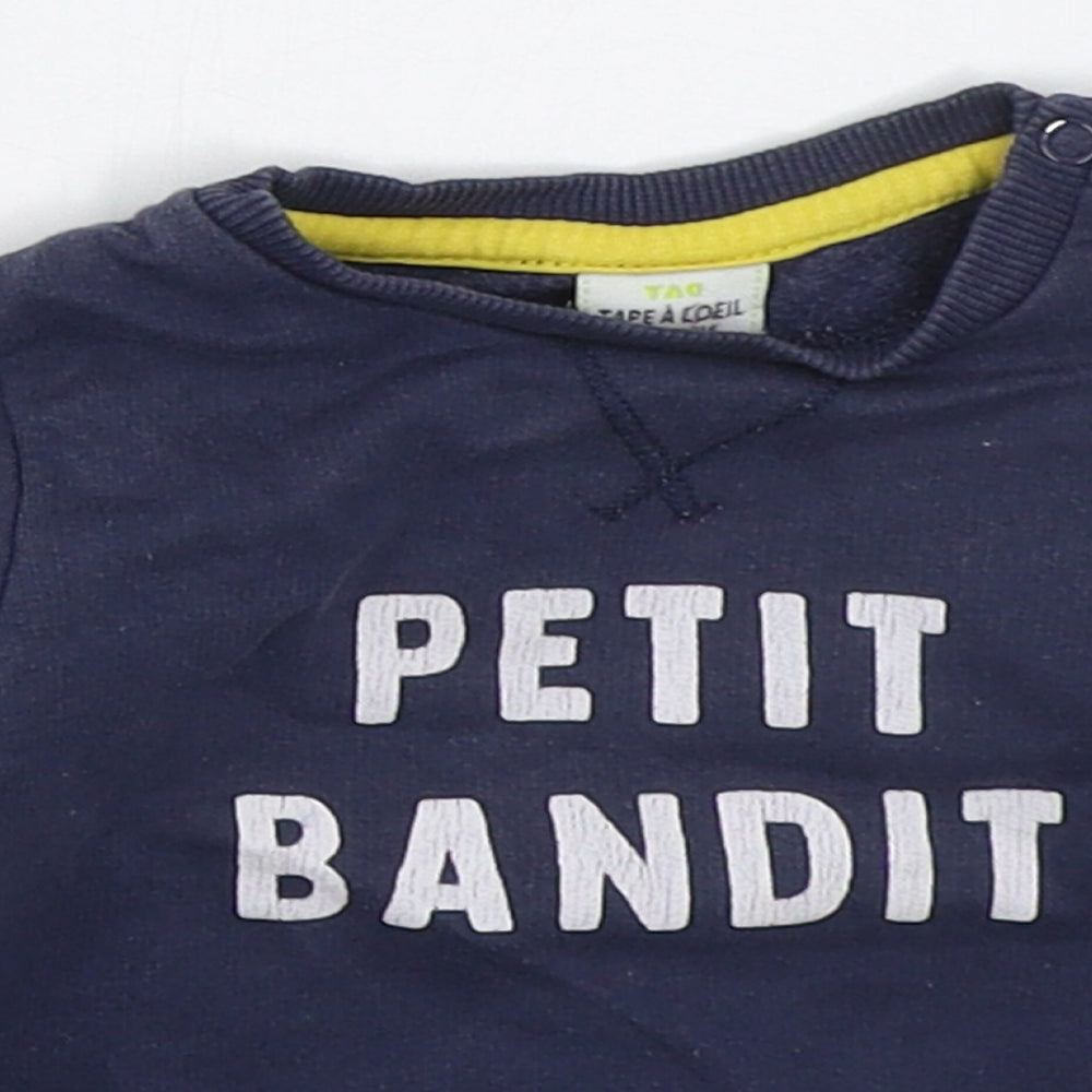 Tape A Coeil Boys Blue  Cotton Basic T-Shirt Size 3-6 Months Crew Neck Pullover - Petit Bandit