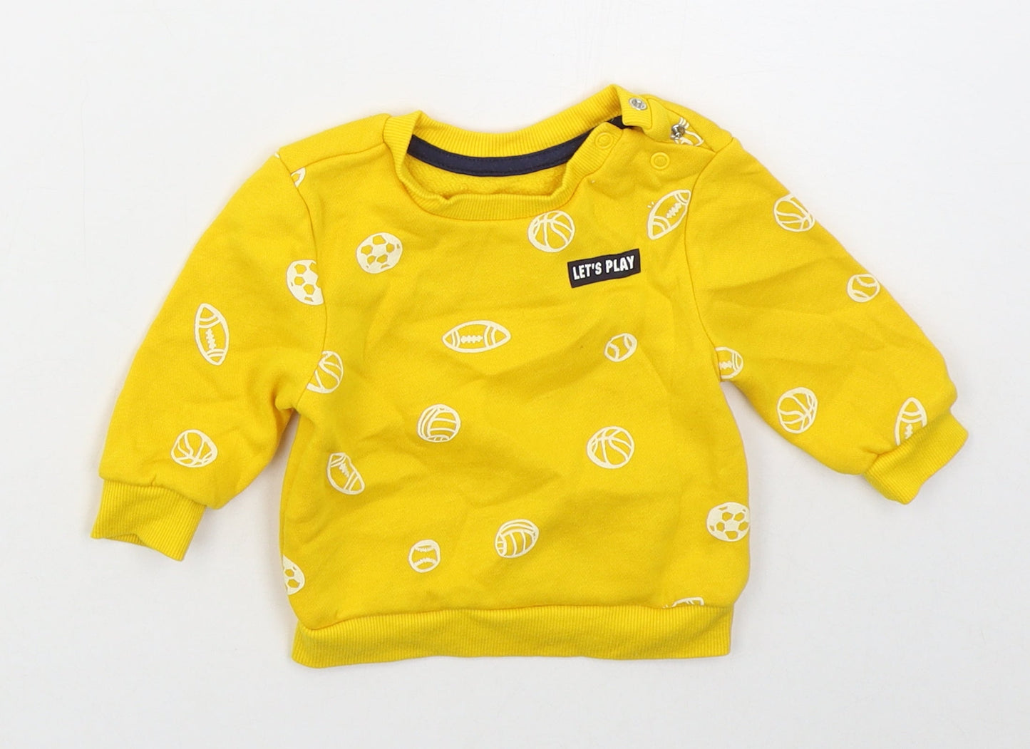 Primark Boys Yellow  Cotton Basic T-Shirt Size 3-6 Months Crew Neck Pullover - Lets Play