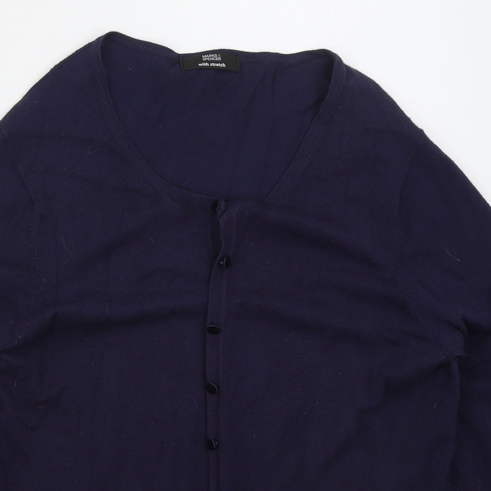 Marks and Spencer Womens Blue Round Neck  Viscose Cardigan Jumper Size 16