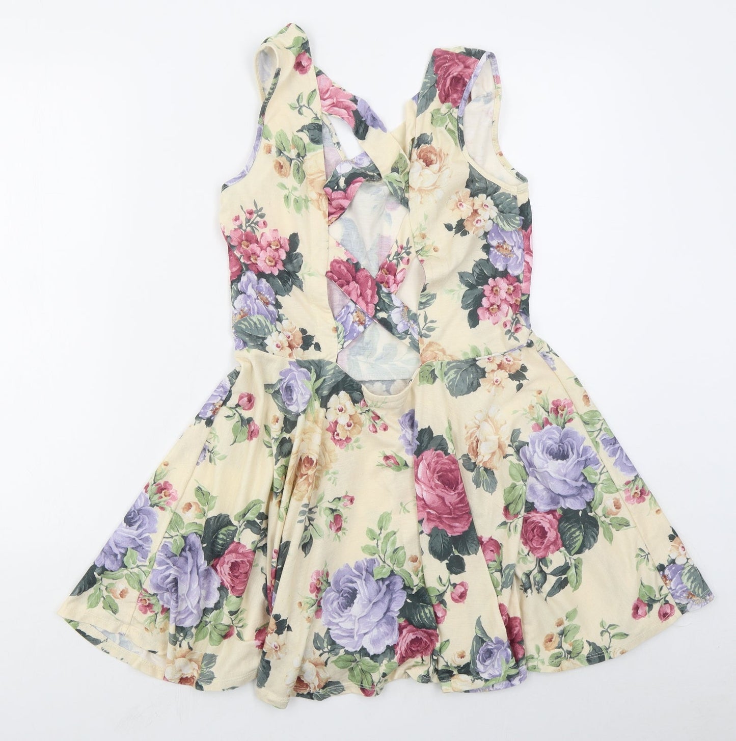 Atmosphere Womens Beige Floral Polyester Skater Dress  Size 12  Scoop Neck Pullover