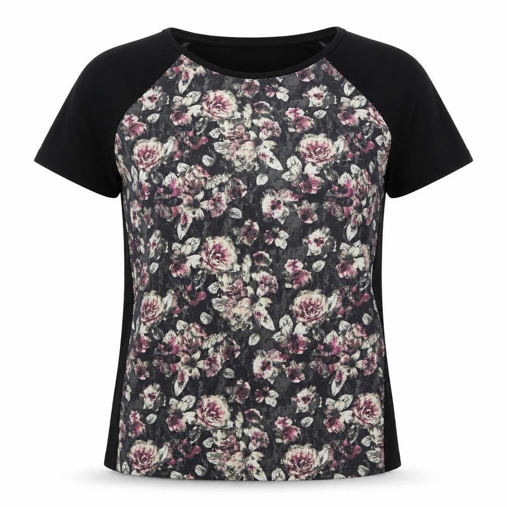 Matalan Womens Black Floral Polyester Basic T-Shirt Size 10 Round Neck