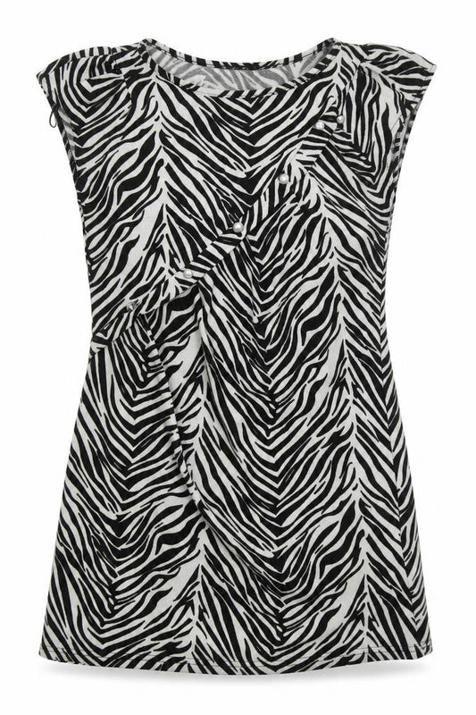 Pussycat Womens Black Animal Print Polyester Mini  Size 14  Round Neck Pullover - Zebra Print