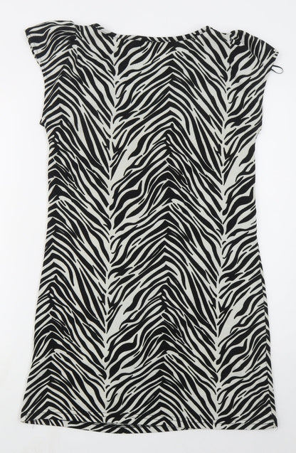 Pussycat Womens Black Animal Print Polyester Mini  Size 14  Round Neck Pullover - Zebra Print