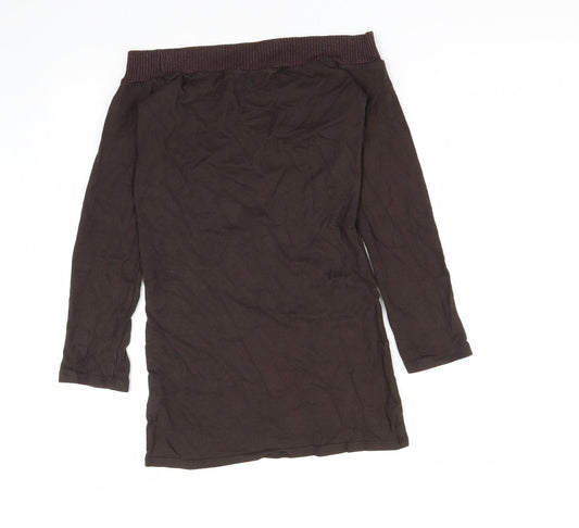 Zara Womens Brown Square Neck  Acrylic Pullover Jumper Size M