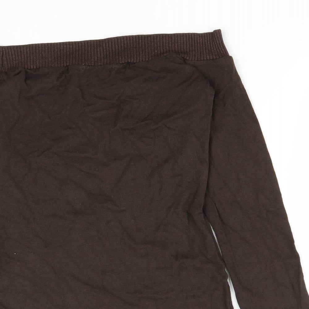Zara Womens Brown Square Neck  Acrylic Pullover Jumper Size M