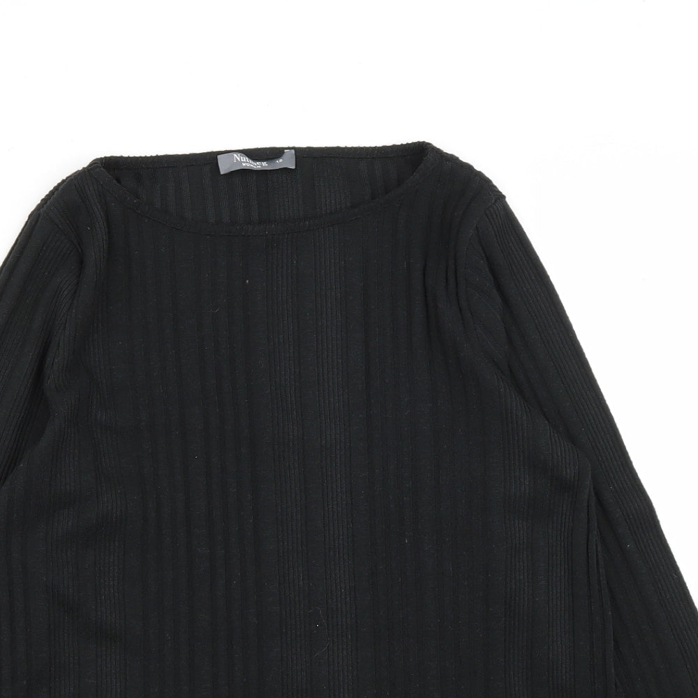 Nutmeg Womens Black Round Neck  Polyester Pullover Jumper Size 12