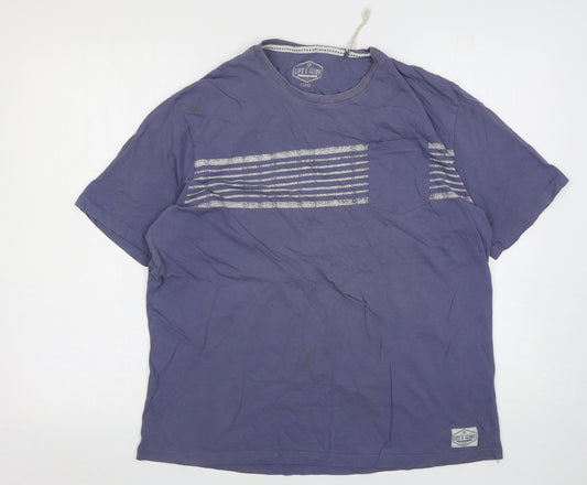 Life And Glory Mens Blue Striped Cotton  T-Shirt Size XL Round Neck