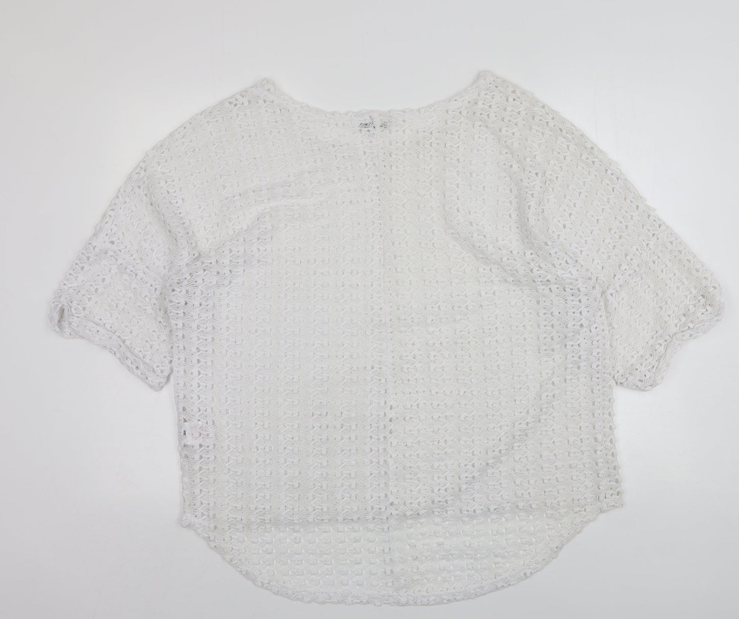 Peacocks Womens White Round Neck  Polyester Pullover Jumper Size 20