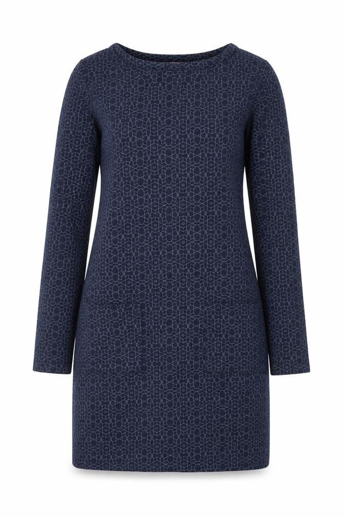 Plum Tree Womens Blue Geometric Polyester Jumper Dress  Size 12  Round Neck Pullover