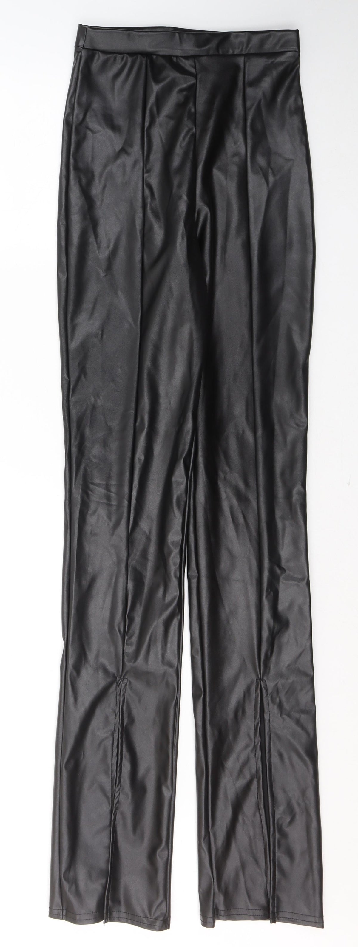 PRETTYLITTLETHING Womens Black  Polyester Trousers  Size 4 L35 in Regular  - low side slit