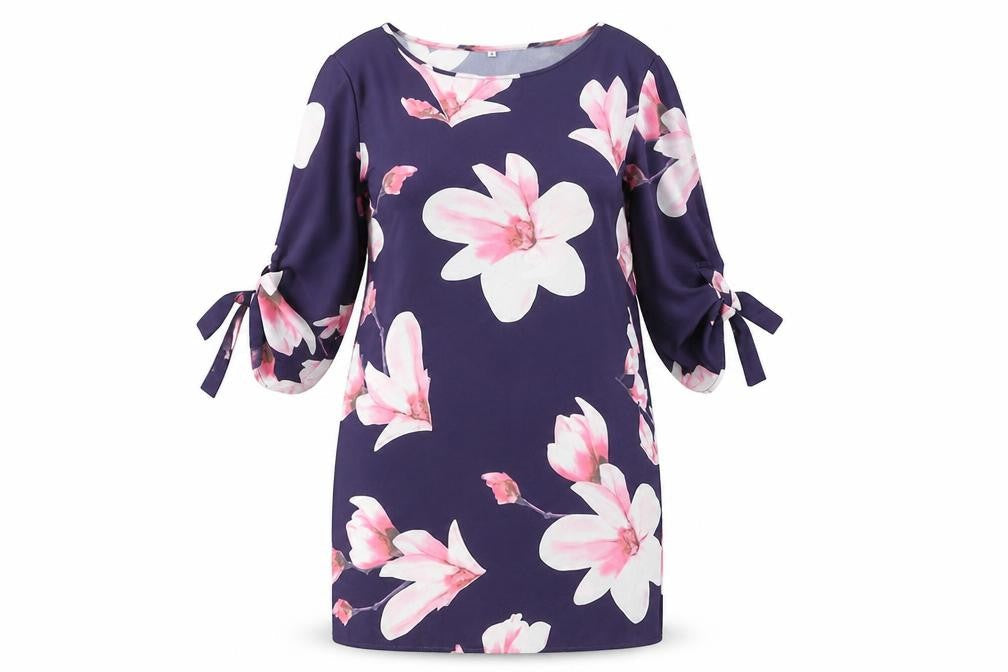 Preworn Womens Purple Floral Polyester A-Line  Size L  Round Neck Pullover