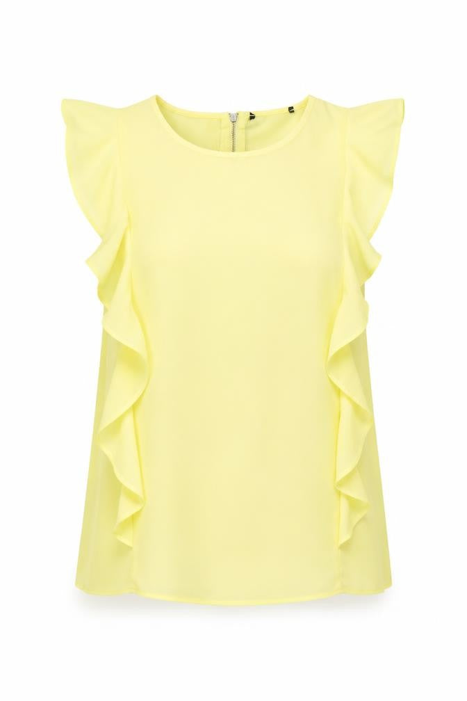 Preworn Womens Yellow  Polyester Basic Blouse Size M Round Neck