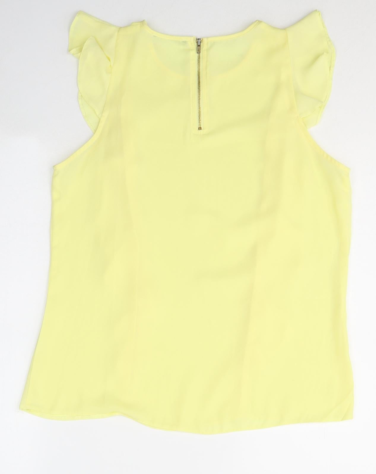 Preworn Womens Yellow  Polyester Basic Blouse Size M Round Neck