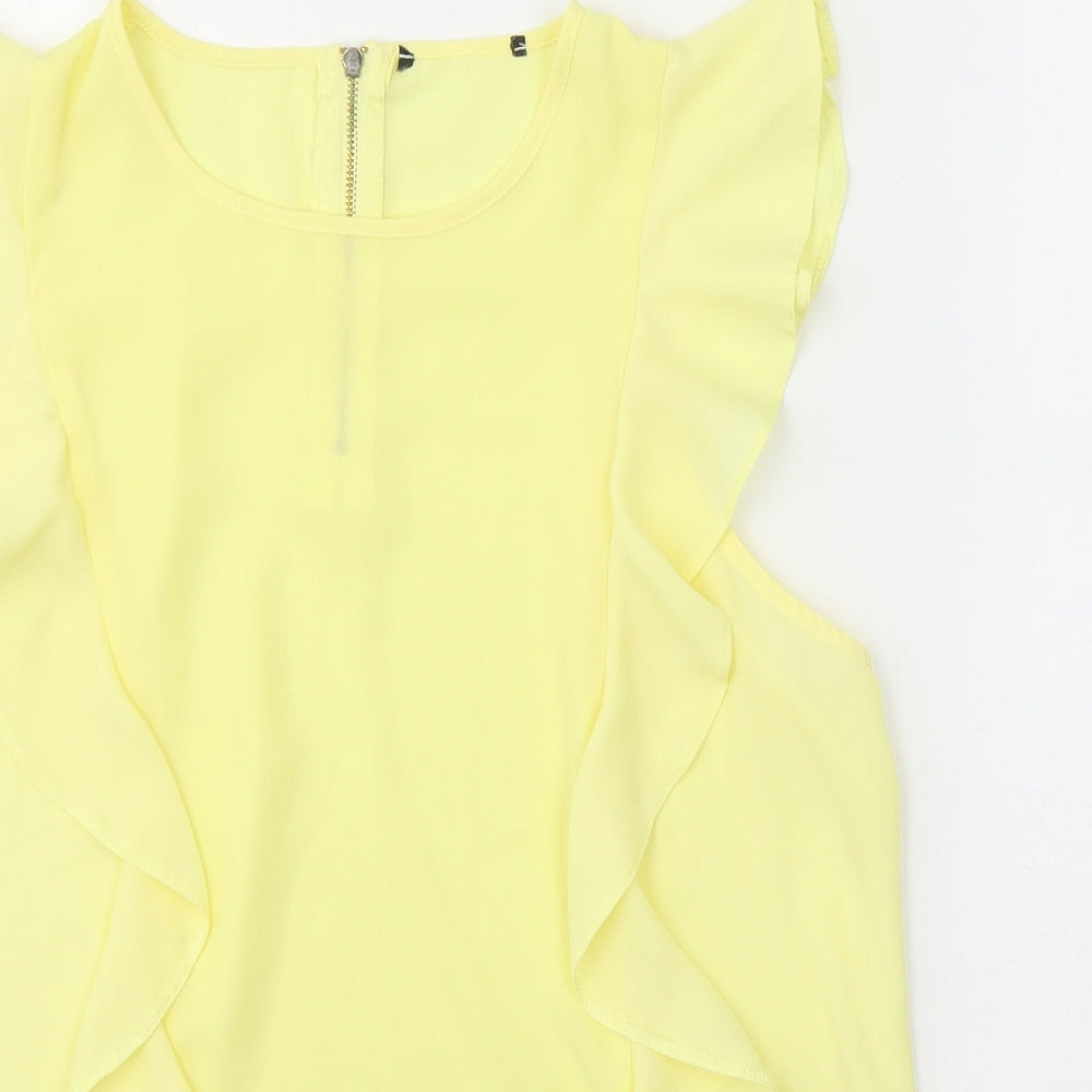 Preworn Womens Yellow  Polyester Basic Blouse Size M Round Neck