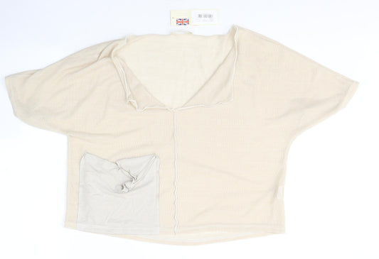 Onelife Womens Beige  Viscose Jersey T-Shirt Size S V-Neck