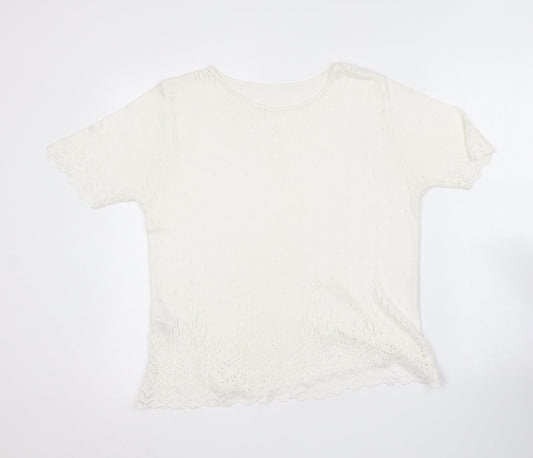 Marks and Spencer Womens White Round Neck  Acrylic Pullover Jumper Size 18