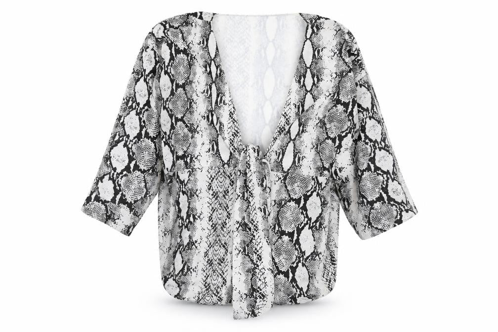 PRETTYLITTLETHING Womens White Animal Print Polyester Basic Blouse Size 14 V-Neck