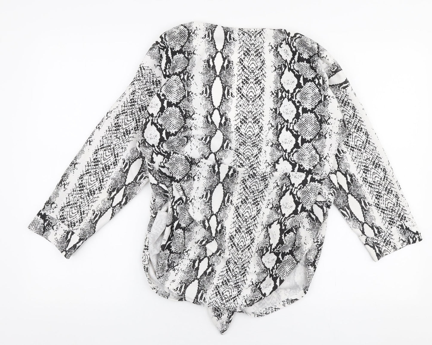 PRETTYLITTLETHING Womens White Animal Print Polyester Basic Blouse Size 14 V-Neck