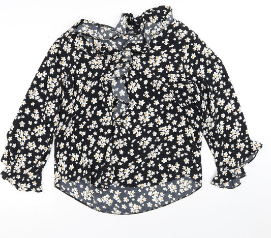 Wallis Womens Black Geometric Polyester Tunic Blouse Size 14 Round Neck - Daisy