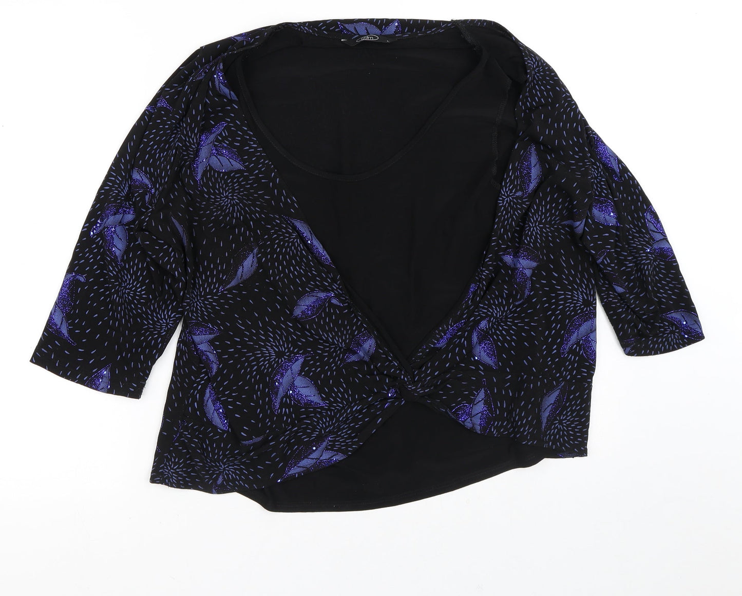 Bonmarché Womens Black Round Neck Geometric Polyester Cardigan Jumper Size L   - Two Layers, Birds