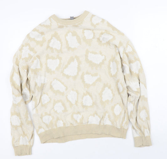 ASOS Womens Yellow Crew Neck Geometric Cotton Pullover Jumper Size S