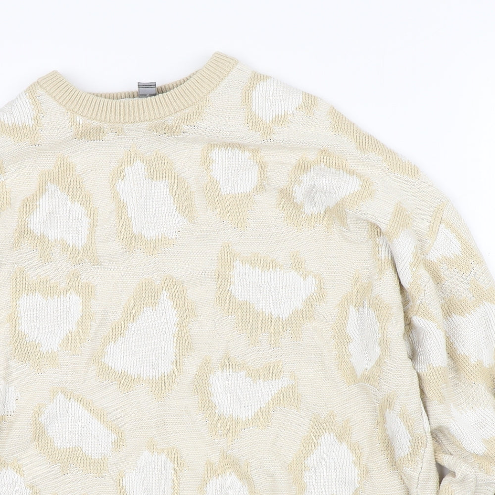 ASOS Womens Yellow Crew Neck Geometric Cotton Pullover Jumper Size S