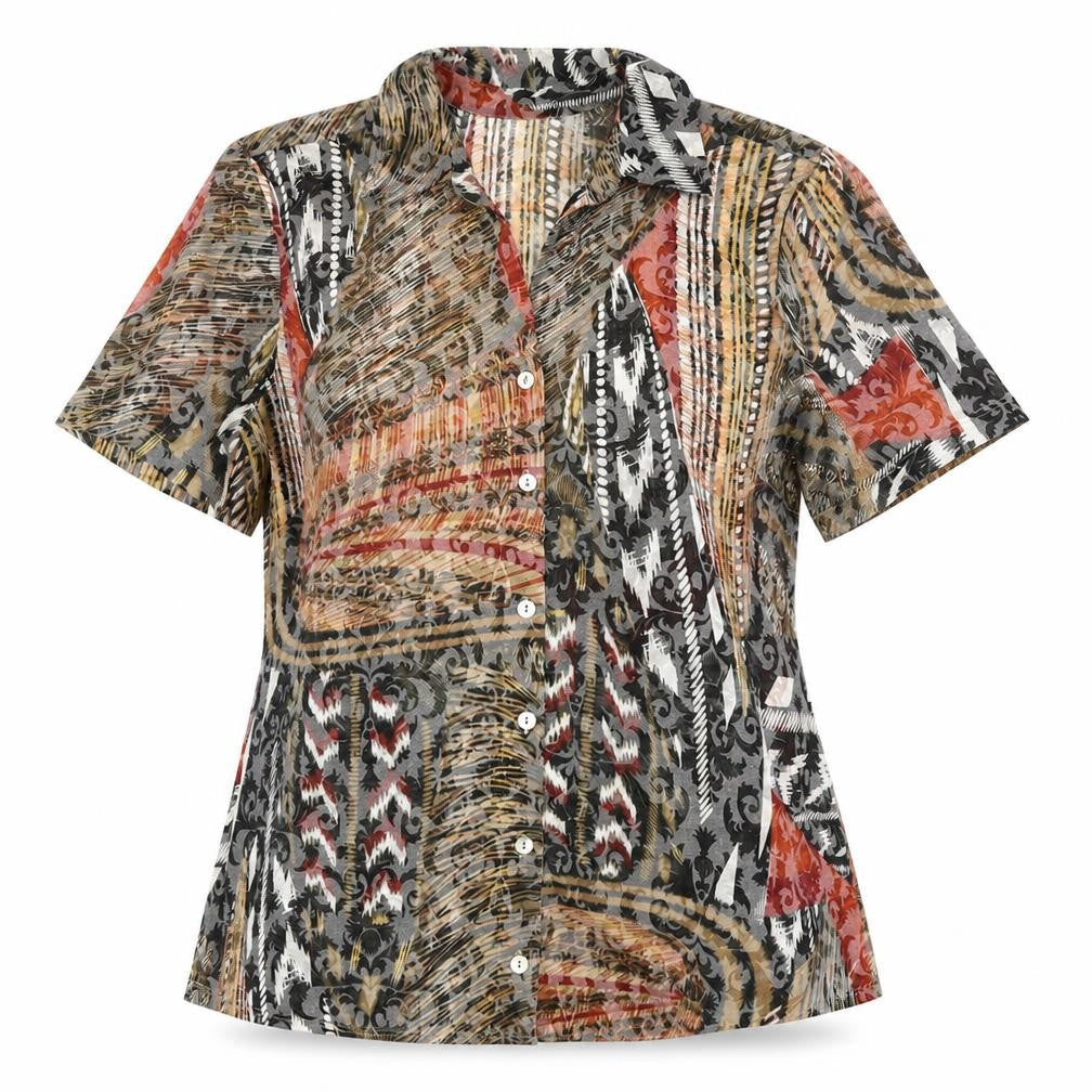 Canda Womens Grey Geometric Polyester Basic Button-Up Size M Collared