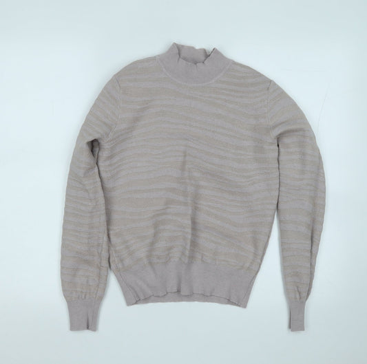 Oasis Womens Purple Round Neck Striped Polyester Pullover Jumper Size M