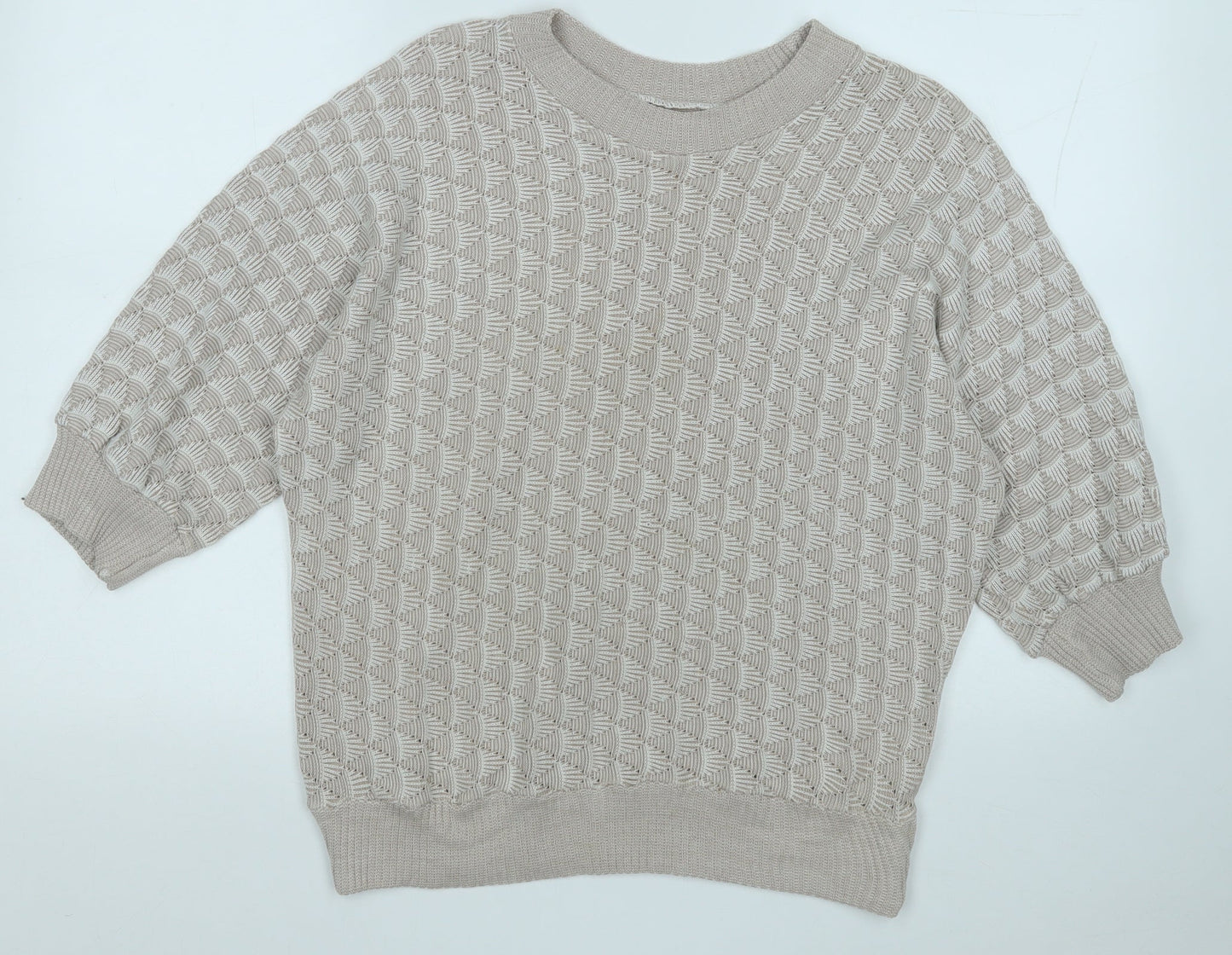 Preworn Womens Beige Round Neck Geometric Acrylic Pullover Jumper Size L