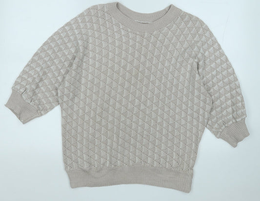 Preworn Womens Beige Round Neck Geometric Acrylic Pullover Jumper Size L