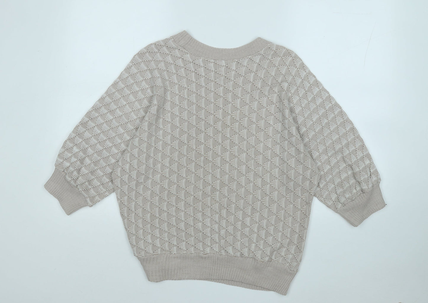 Preworn Womens Beige Round Neck Geometric Acrylic Pullover Jumper Size L