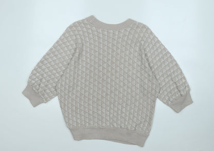 Preworn Womens Beige Round Neck Geometric Acrylic Pullover Jumper Size L