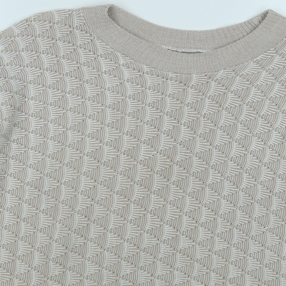 Preworn Womens Beige Round Neck Geometric Acrylic Pullover Jumper Size L