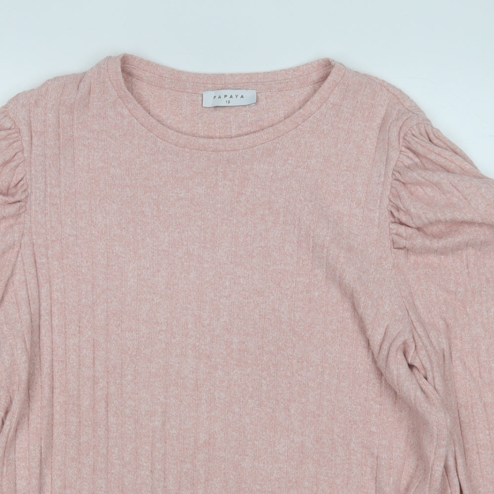 Papaya Womens Pink Round Neck  Polyester Pullover Jumper Size 16