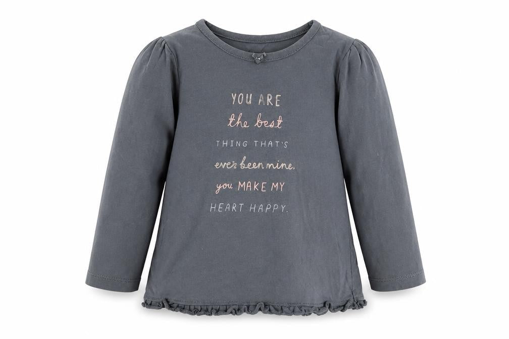 George Girls Grey  Cotton Basic T-Shirt Size 9-12 Months Round Neck  - Slogan