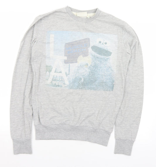 Preloved Sesame Street Mens Grey  Polyester Pullover Sweatshirt Size XS   - Cookie Monster - Front