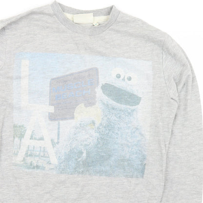 Preloved Sesame Street Mens Grey  Polyester Pullover Sweatshirt Size XS   - Cookie Monster - Detail