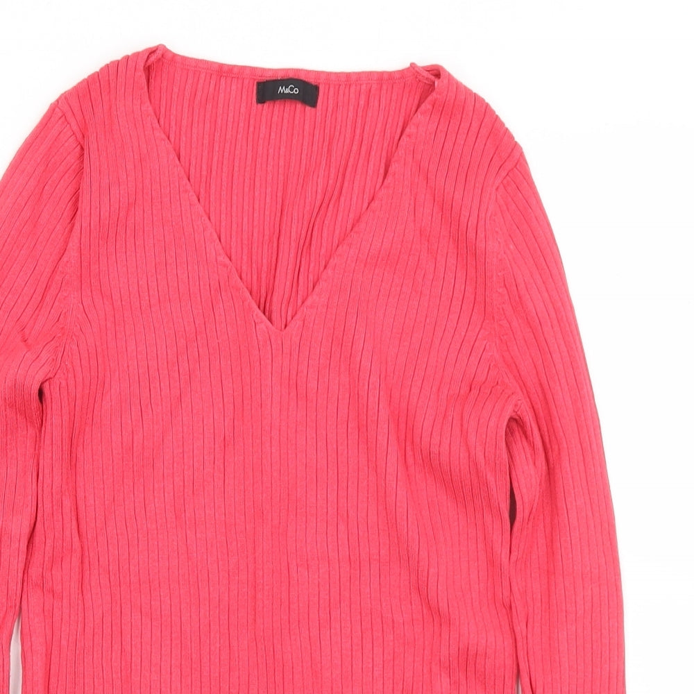 M&Co Womens Pink V-Neck  Viscose Pullover Jumper Size 12