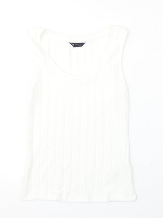 Marks and Spencer Womens White Round Neck Striped Polyester Vest Jumper Size 10