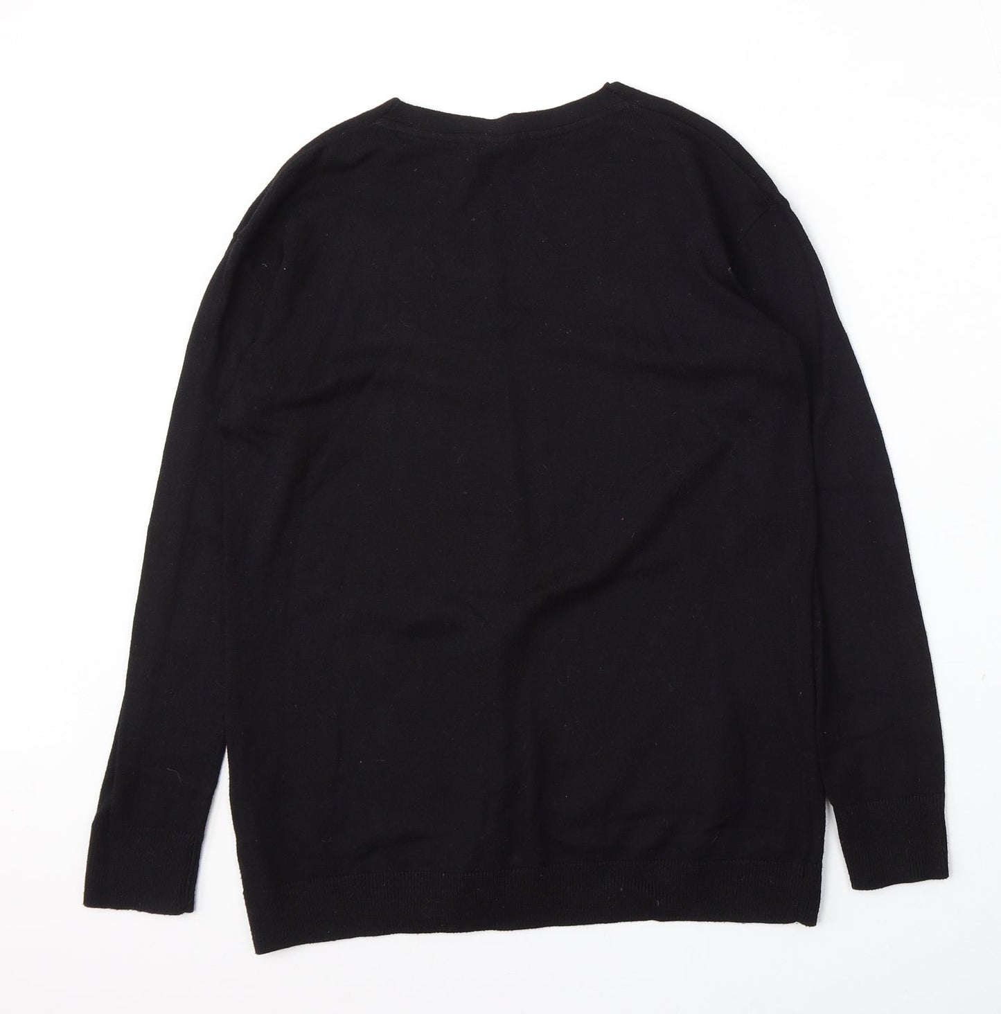H&M Womens Black V-Neck  Polyester Pullover Jumper Size XS