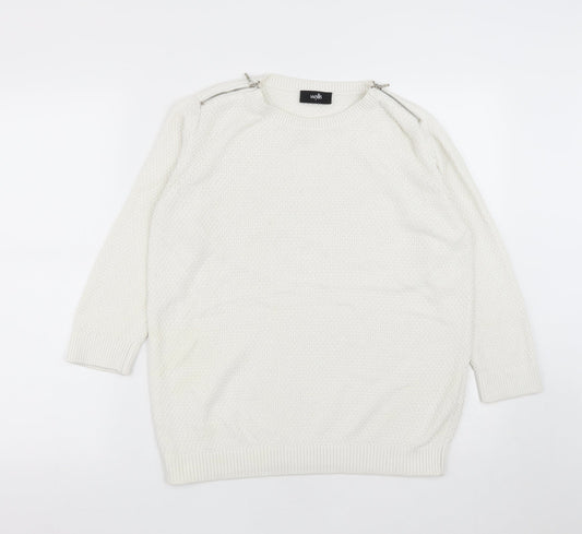 Wallis Womens White Round Neck  Cotton Pullover Jumper Size S