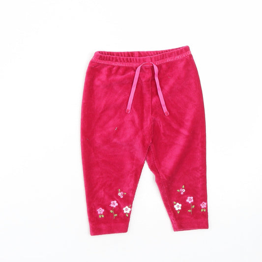 Preworn Girls Pink Floral Cotton Cropped Trousers Size 6-9 Months  Drawstring