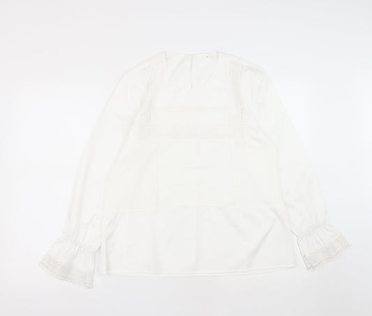 Preworn Womens White  Polyester Basic Blouse Size M Roll Neck