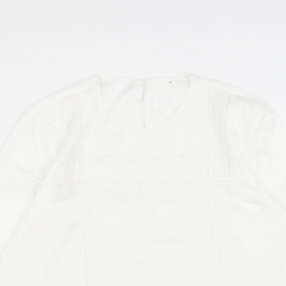 Preworn Womens White  Polyester Basic Blouse Size M Roll Neck