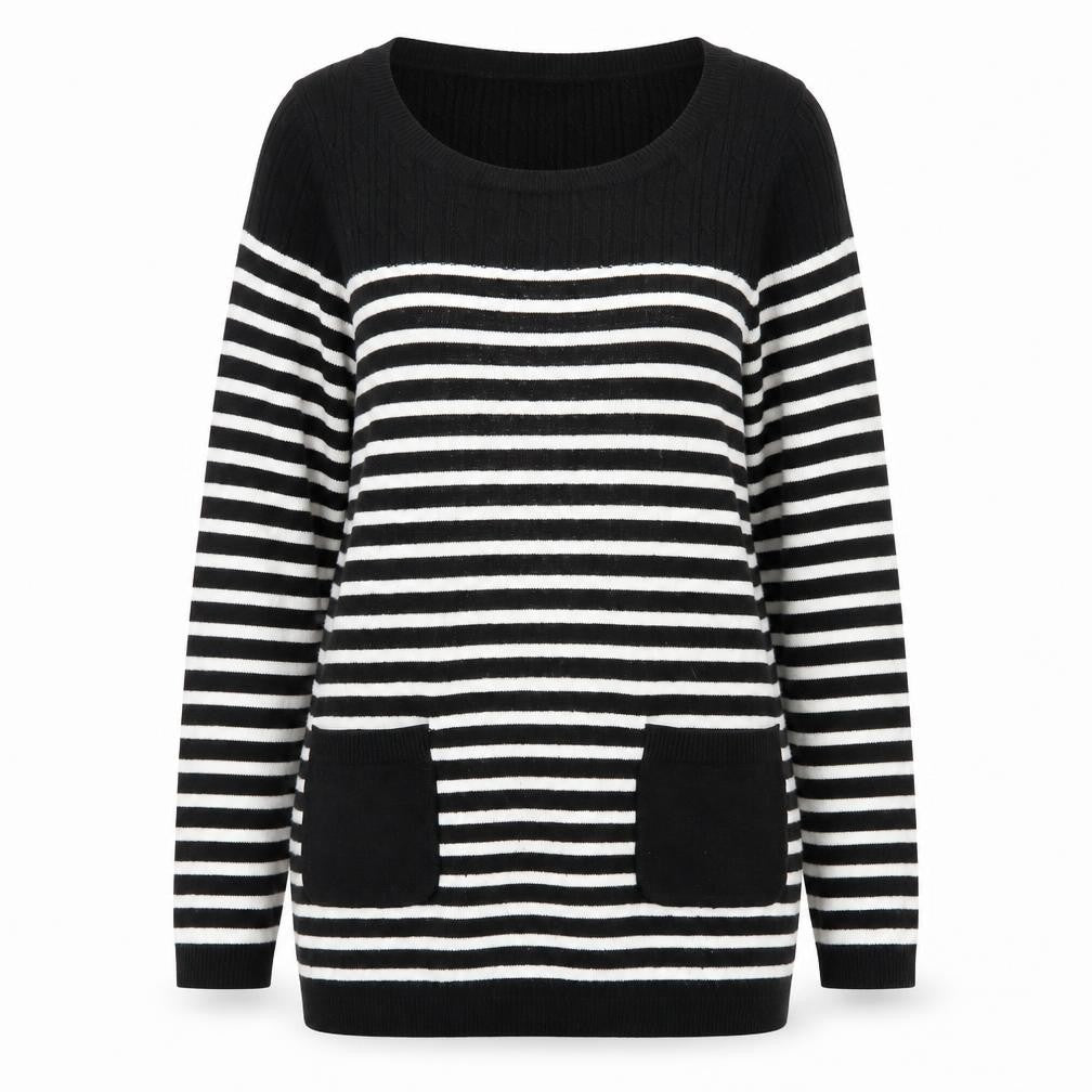 M&Co Womens Beige Round Neck Striped Acrylic Pullover Jumper Size 14