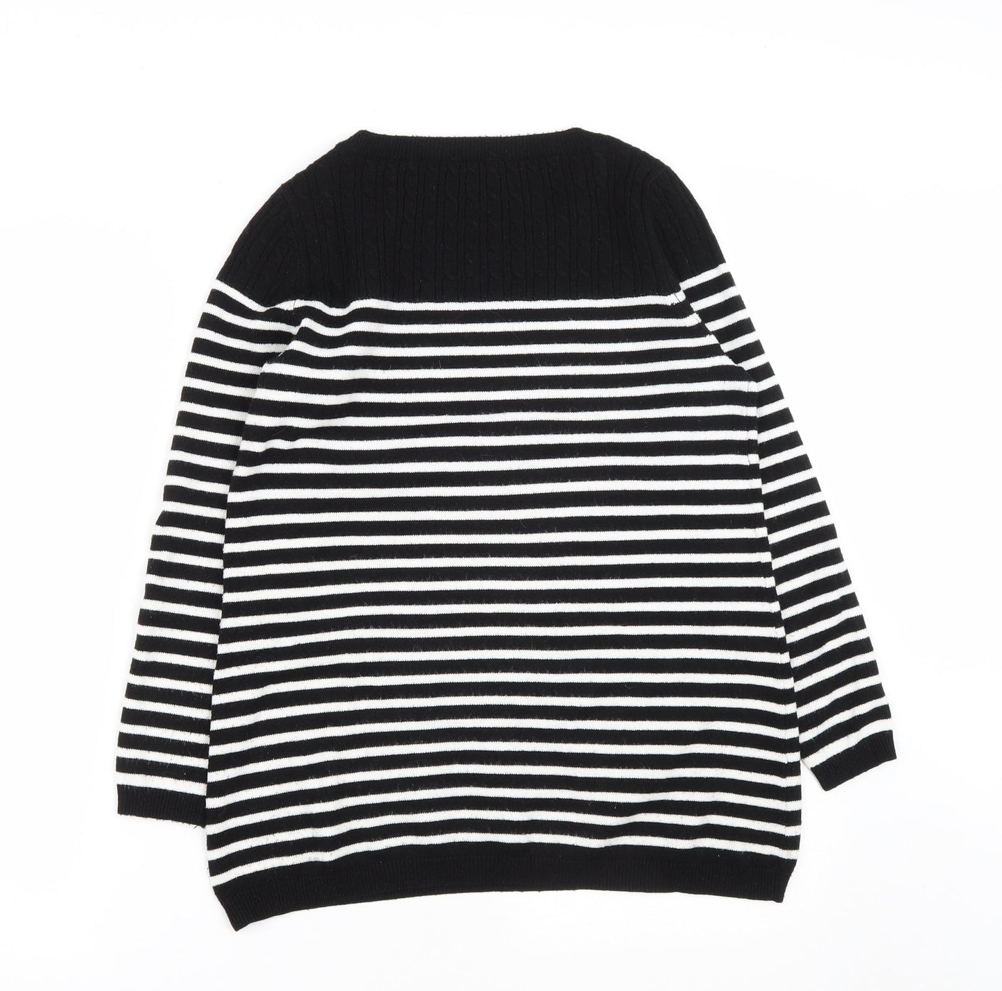 M&Co Womens Beige Round Neck Striped Acrylic Pullover Jumper Size 14