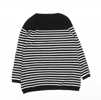 M&Co Womens Beige Round Neck Striped Acrylic Pullover Jumper Size 14